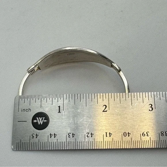 Vintage Taxco Mexico Mother of Pearl Floral Inlay Silver Bracelet Southwestern - Picture 6 of 10